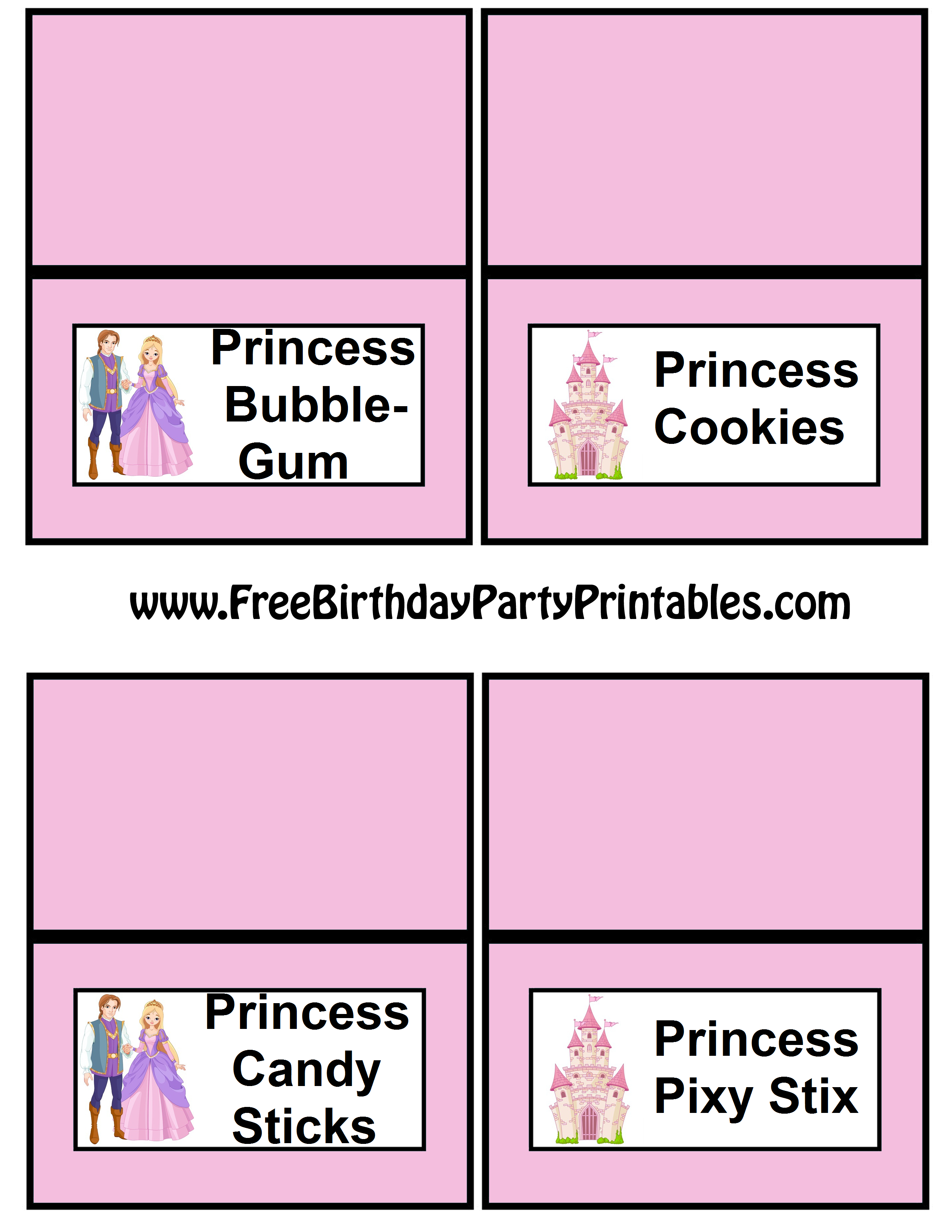 Free Princess Prince Castle Birthday Party Tent Food Cards